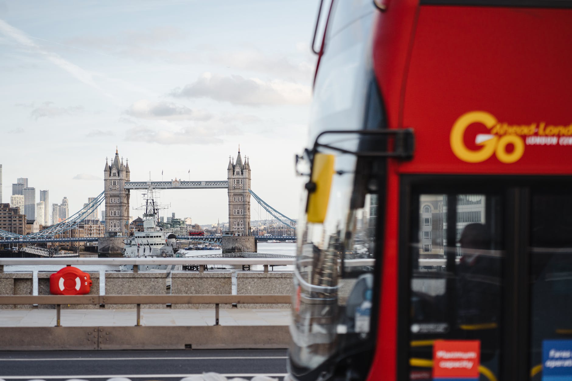 London Bus and Tower Bridge in background