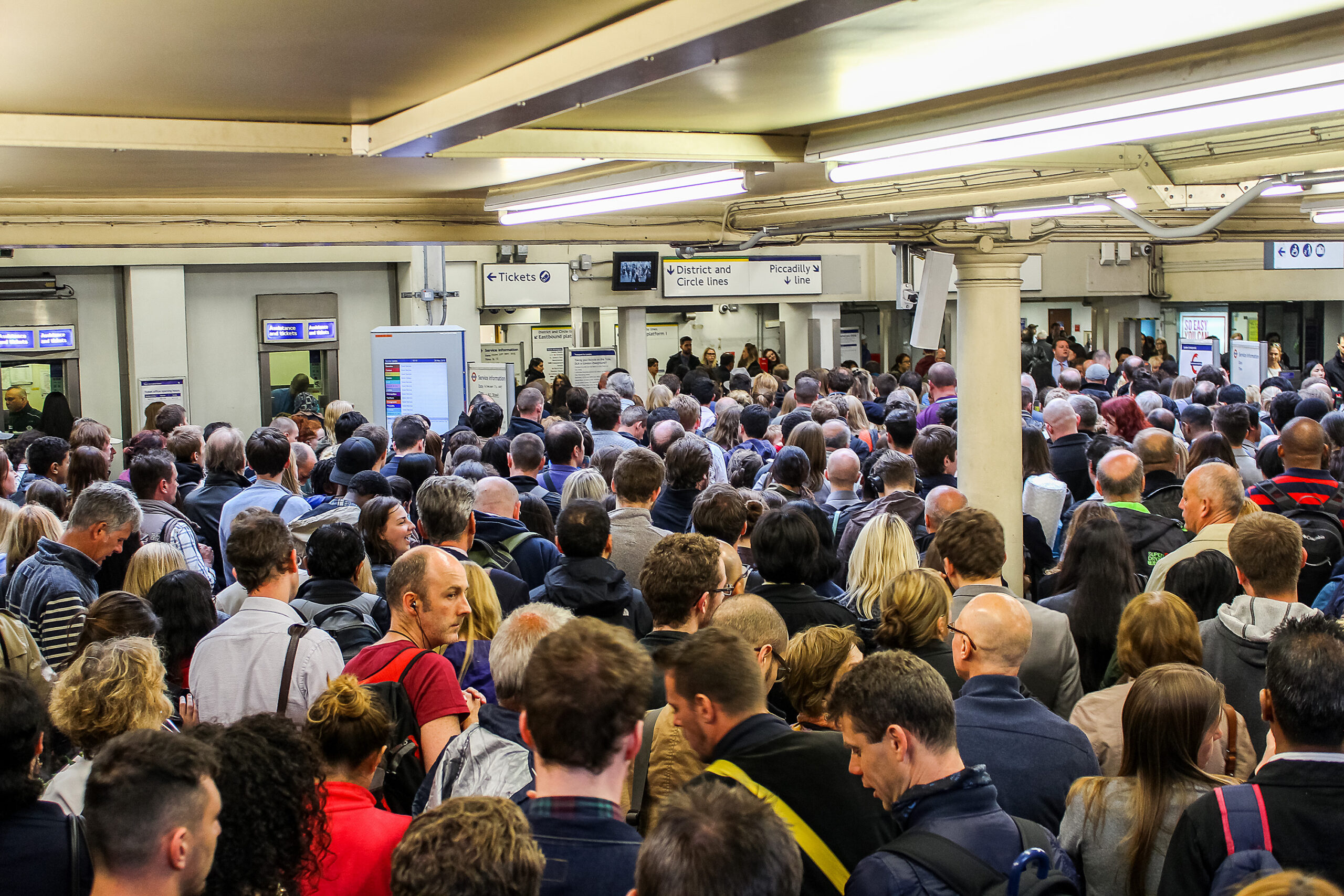 Crowded London Underground station