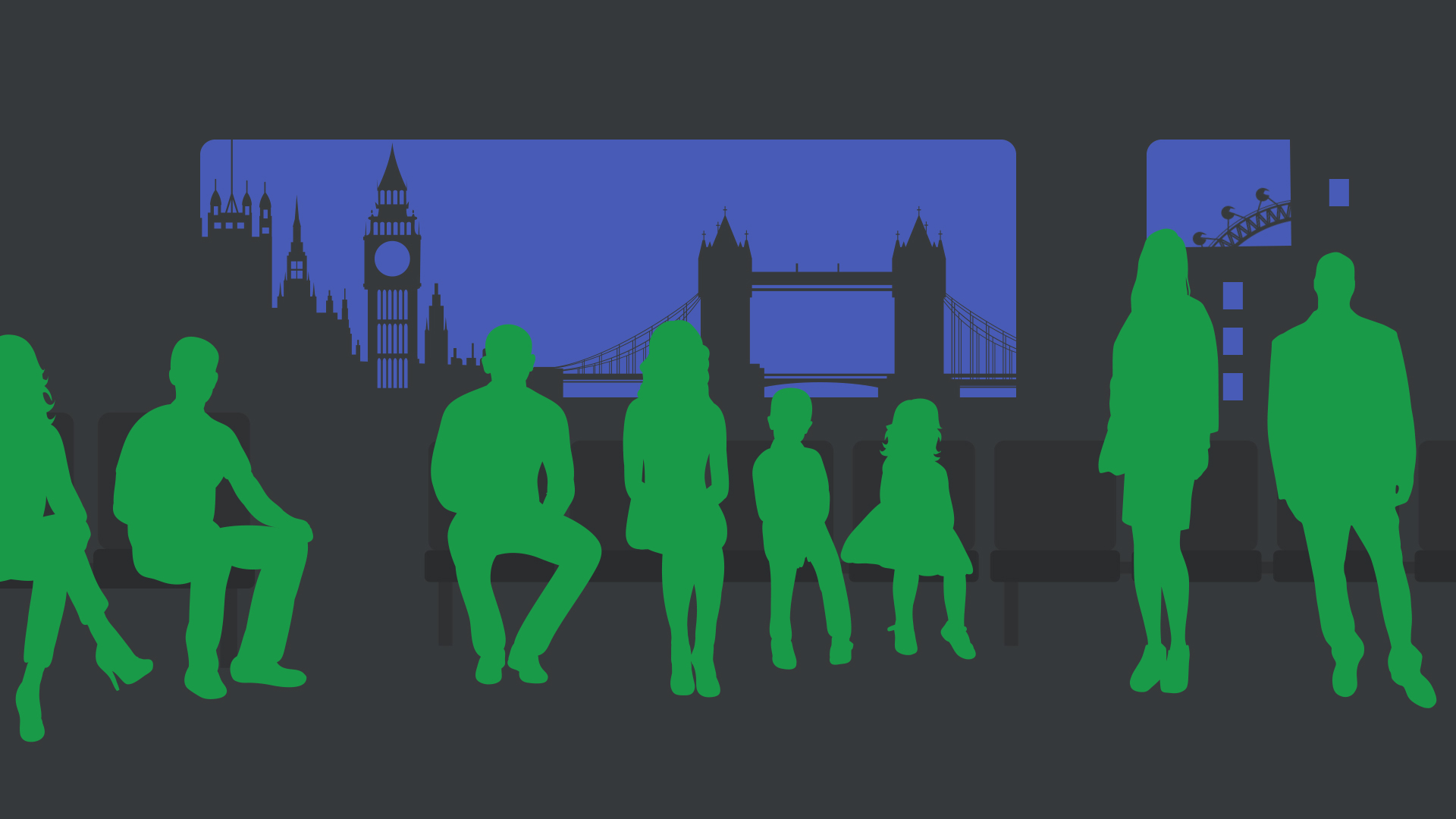 Silhouette of London with people in foreground