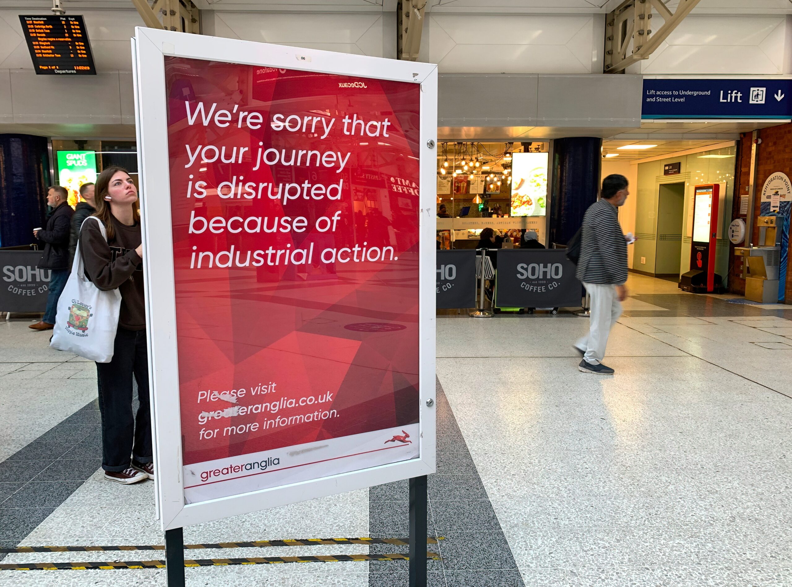 Strike poster at London Liverpool Street station