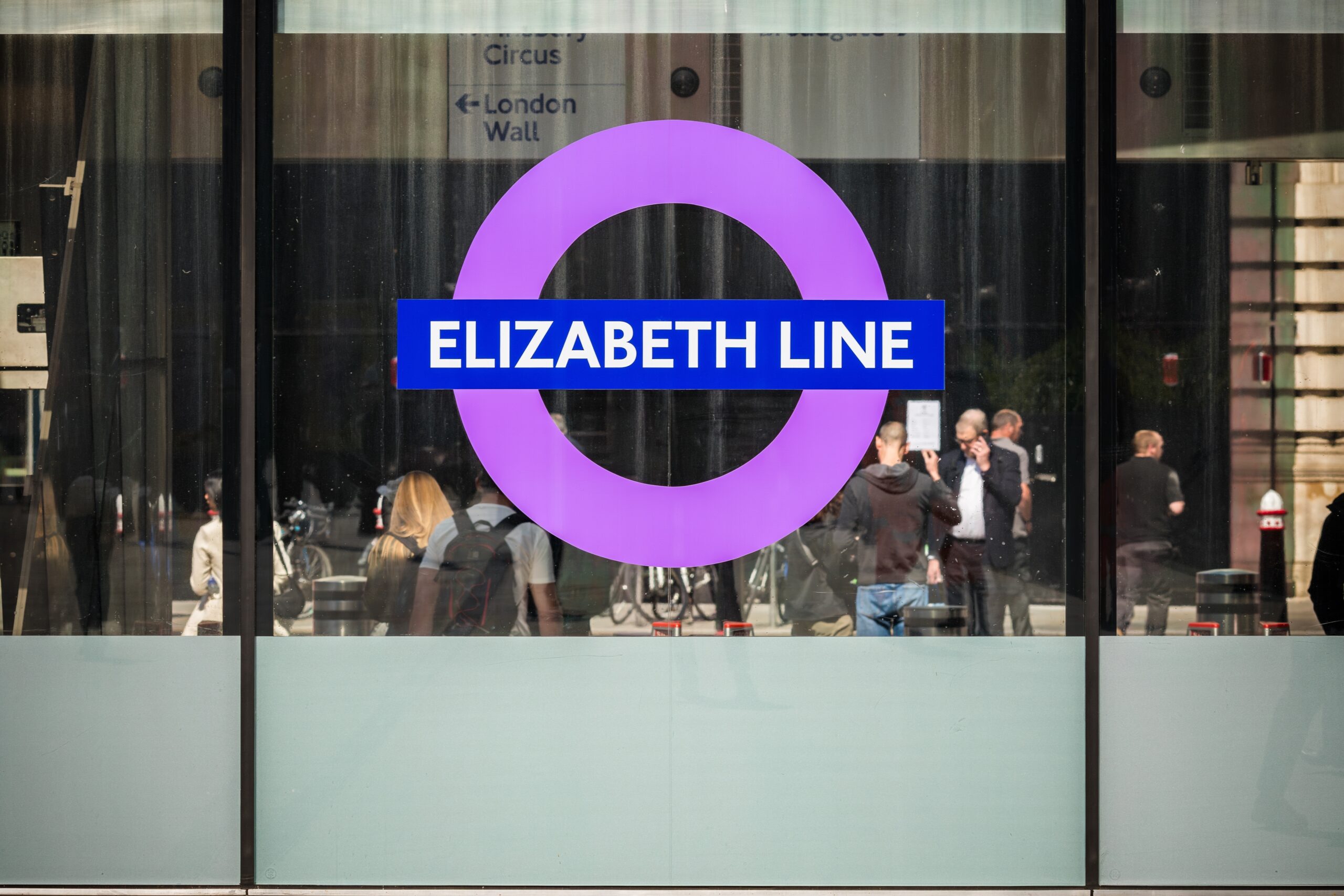 Elizabeth line roundel at Liverpool Street station