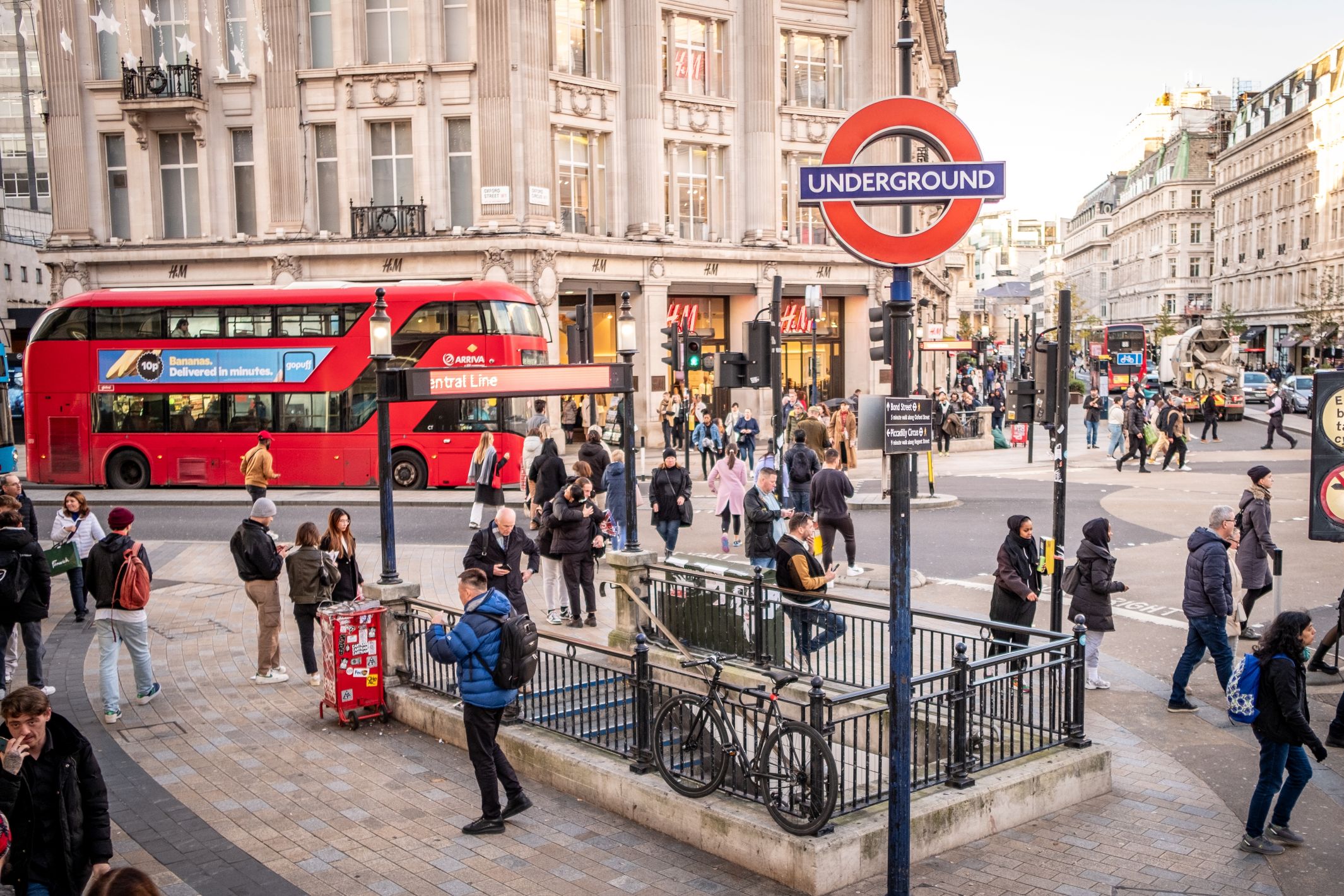 Oxford Street tube entrance with bus in background