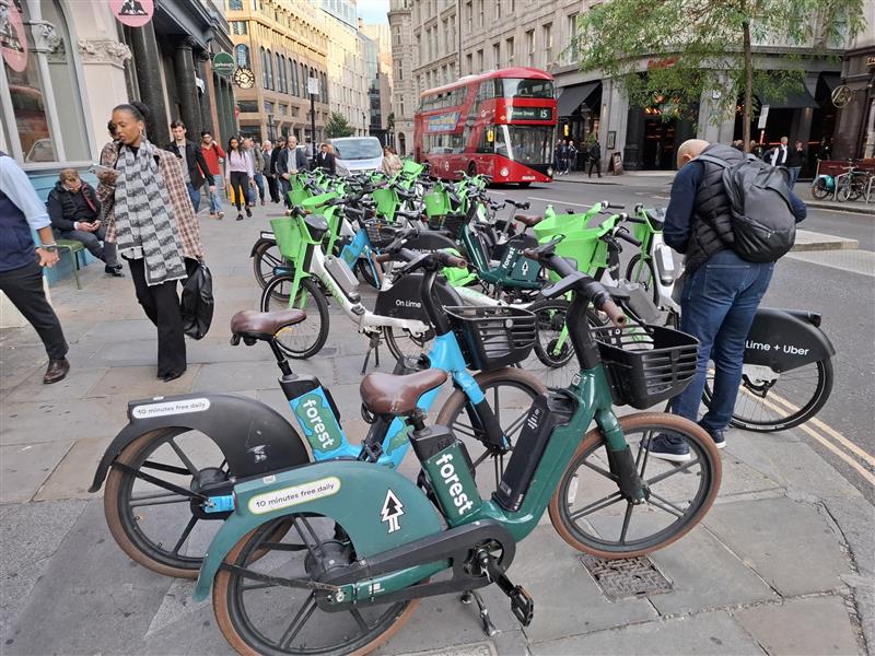 ebikes parked on a London street